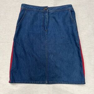 Boden Womens Denim Knee Length Skirt 8R Red Blue Ribbon Y2k Style 90’s Preppy